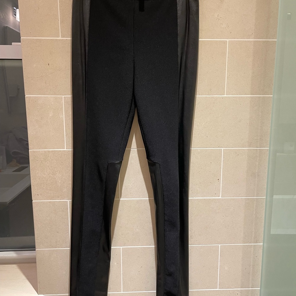 BCBG black leather panel straight leg pants/leggings